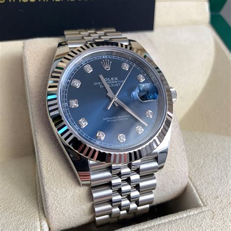 rolex oyster perpetual datejust mens blue face|Rolex Datejust 41 diamond numbers.